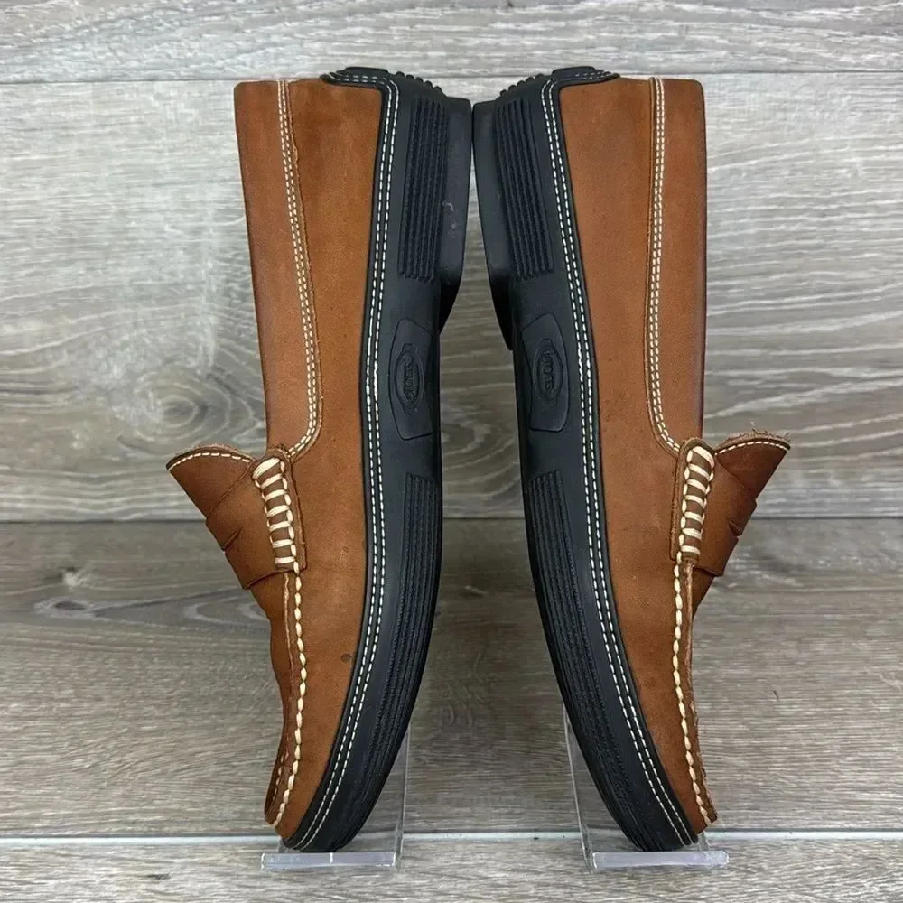 Tod’s Slip On Brown Leather Men’s Sz 7 Vibram Sole Penny Loafers